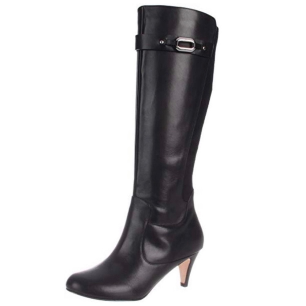 Cole Haan black leather teal side zip heeled Lana boots NEW